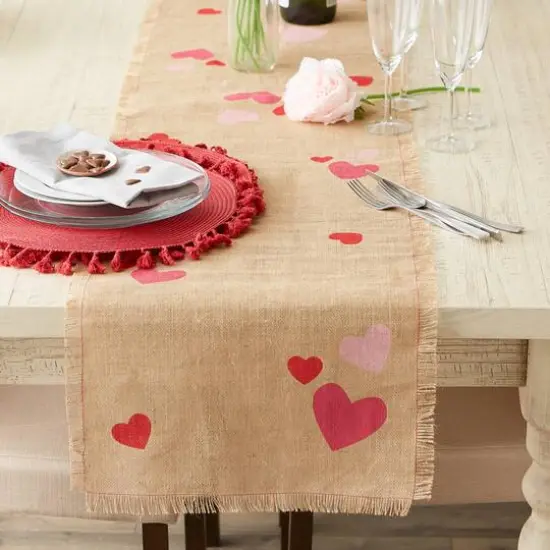 DII&reg; 74" Hearts Printed Jute Table Runner {4}
