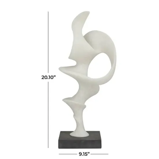 20" White Polystone Abstract Sculpture with Black Base {8}