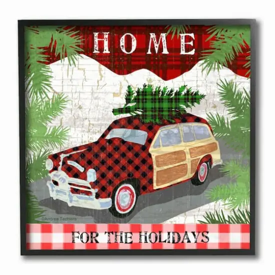 Stupell Industries Home For The Holidays Station Wagon Black Framed Print {1}