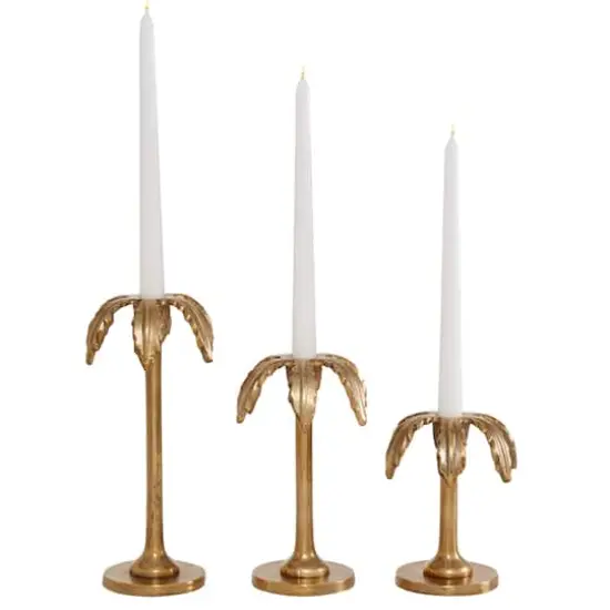 Set of 3 Gold Aluminum Glam Candle Holder, 4" x 5" x 10" {1}