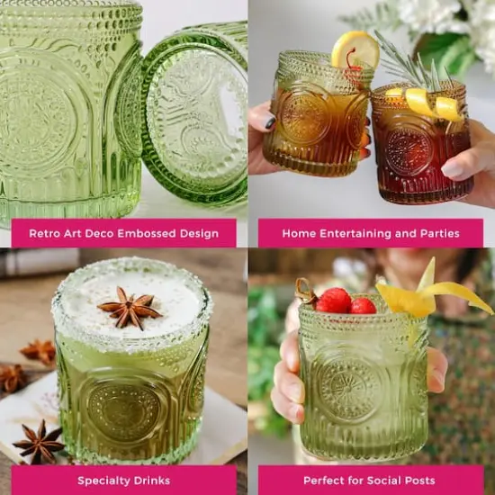 Kate Aspen&reg; 10oz. Retro Arch Floral Drinking Glasses, 6ct. Green {7}