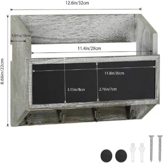 NEX&trade; Wall Mount Mail & Key Holder Organizer with Chalkboard Surface Rustic Gray-Green {4}