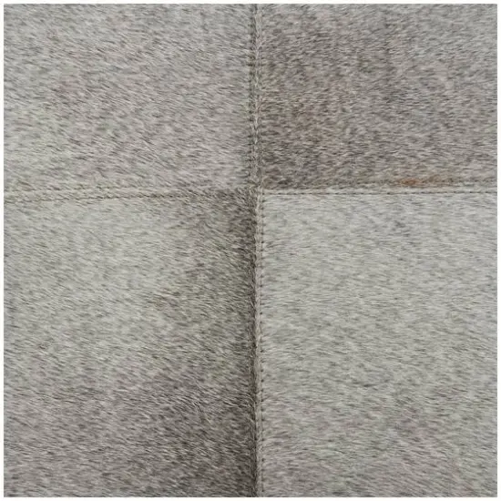 17" Gray Leather Patchwork Pouf with Silver Metal Base {7}