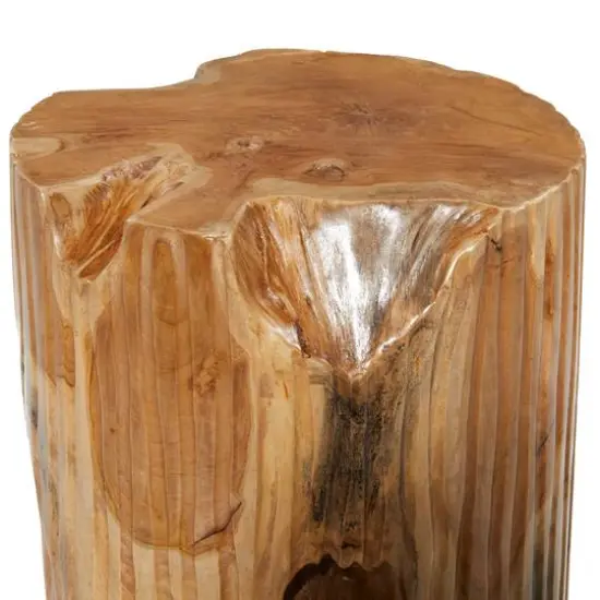 12" Brown Teak Wood Contemporary Stool {5}