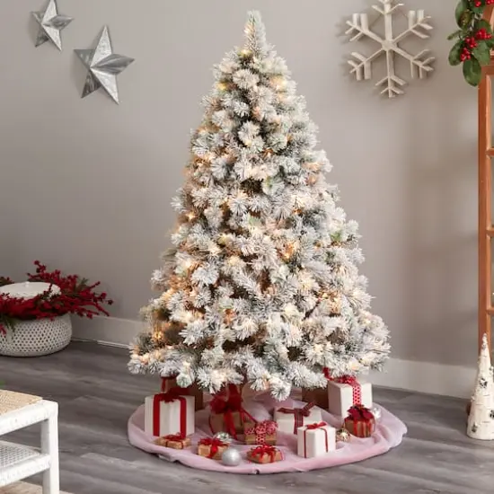 6ft. Pre-Lit Flocked Oregon Pine Artificial Christmas Tree, Clear Lights {3}