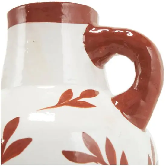 White Ceramic Floral Vase with Terracotta Colored Detailing Set {8}