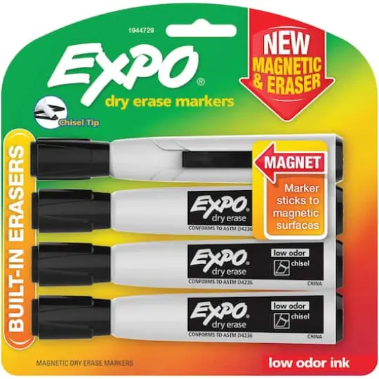 Expo&reg; Black Magnetic Dry Erase Chisel Marker & Eraser Set {3}