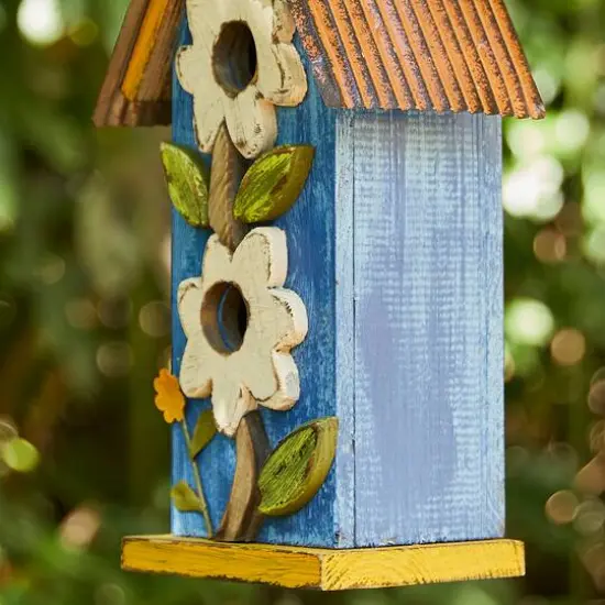 Glitzhome&reg; 13.75" Distressed Flower Birdhouse Blue {4}