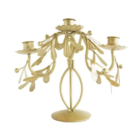 Hello Honey&reg; 9.25" Distressed Pewter Finish Metal Candelabra with Leaves & Berries {1}