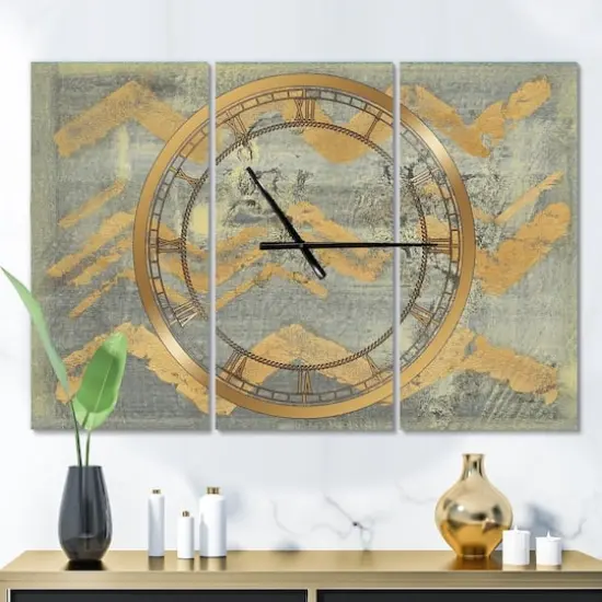 Designart Glam Metallic Form III Modern 3 Panel Wall Clock {3}