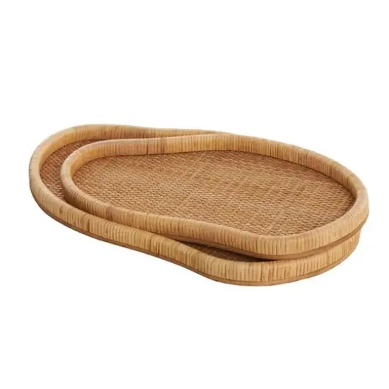 Brown Rattan Handmade Woven Living Room D&eacute;cor Tray Set {9}