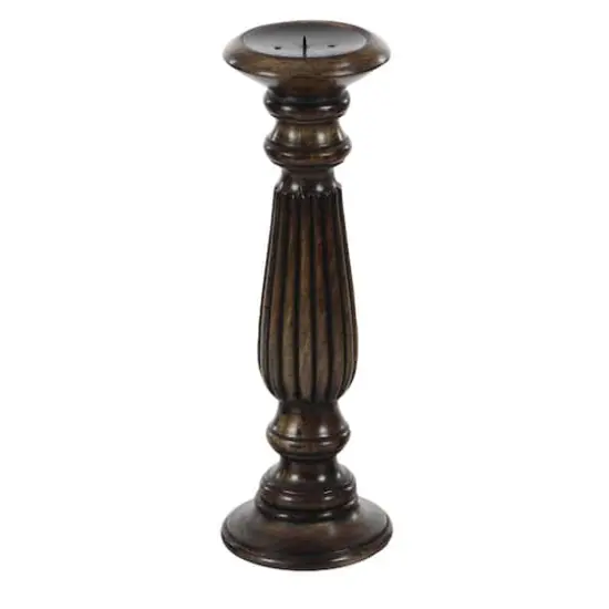 Dark Brown Mango Wood Traditional Candle Holder Set, 3ct. {4}