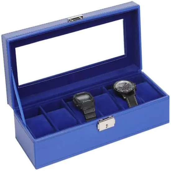Sapphire Blue Hexa Leather Watch Box {1}