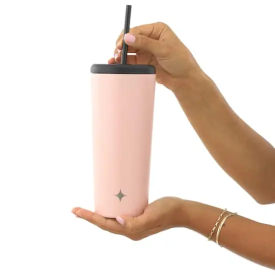 JoyJolt&reg; 20oz. Vacuum Insulated Tumbler with Flip Lid & Straw Pink {8}