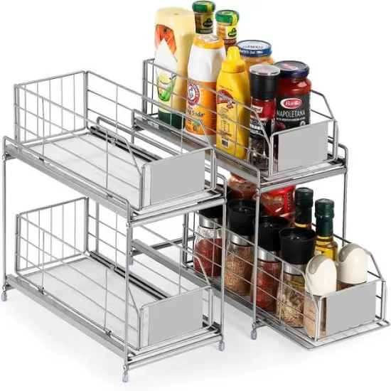 NEX™ 14" 2-Tier Under Sink Rack Organizer with Sliding Drawers, 2ct. Silver {4}