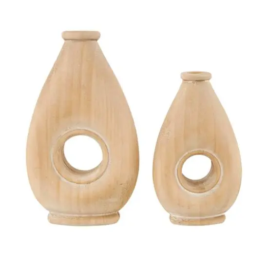 Brown Wood Teardrop Vase with Cutout Center Set {7}