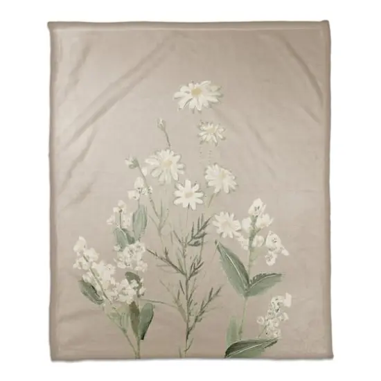 50" x 60" White & Green Botanicals Coral Fleece Blanket {1}