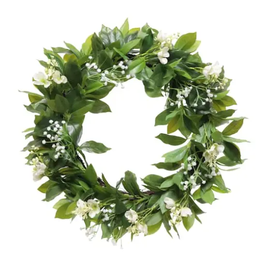 24" Artificial Gypsophila Dogwood Floral Banyan Leaves Spring Wreath {1}