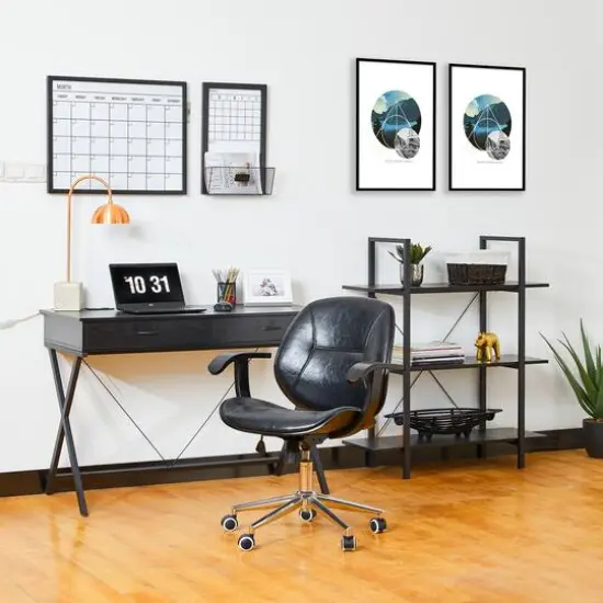 Glitzhome&reg; 41.5" Black Modern Industry 3-Tier Bookcase {4}