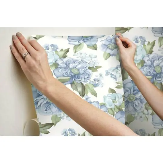 RoomMates Watercolor Floral Bouquet Peel & Stick Wallpaper Blue {11}
