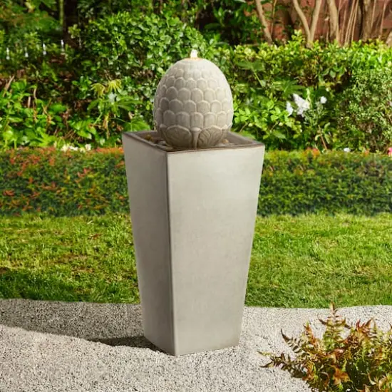 Glitzhome&reg; 36" Oversized Sand Beige LED Ceramic Pedestal Fountain {5}