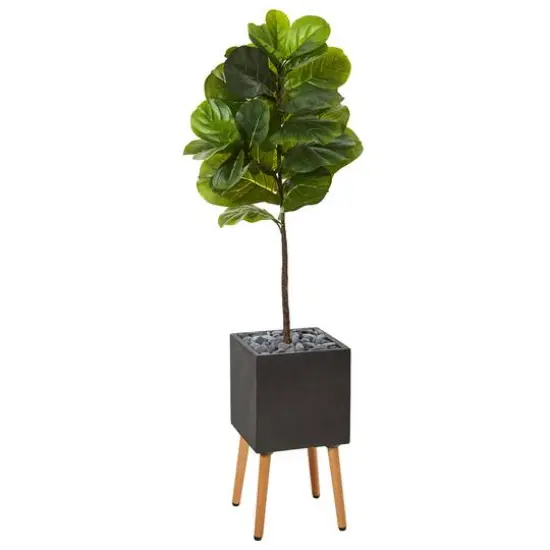5ft. Fiddle Leaf Artificial Tree in Black Planter with Stand {1}