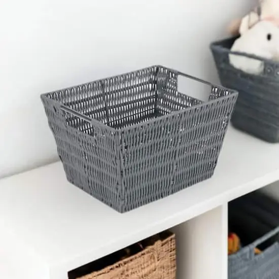 Simplify Medium Charcoal Rattan Storage Basket {1}