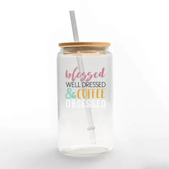 16oz. Blessed Well Dressed & Coffee Obsessed Glass Can Cup {1}