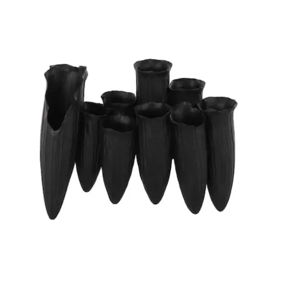13.25" Black Ceramic Abstract Floral Inspired Decorative Vase with Linear Grooves & 10 Openings {3}