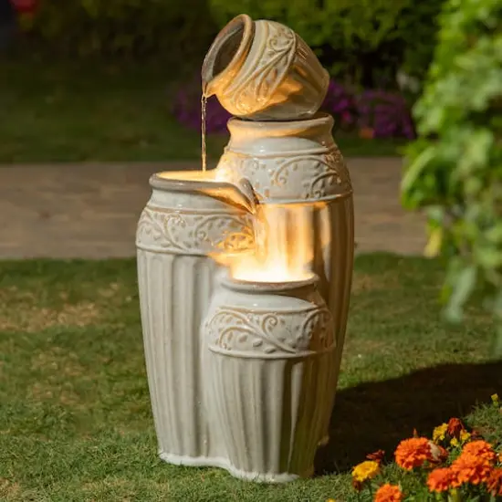 Glitzhome&reg; 27" 4-Tier Sand Beige LED Ceramic Fountain {3}