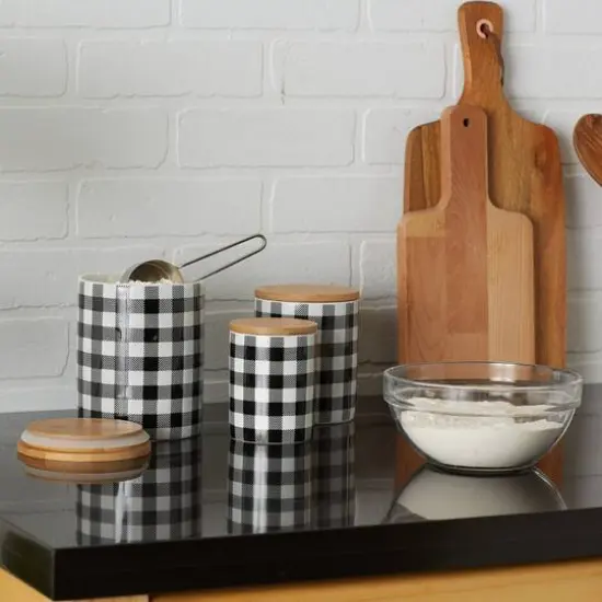 DII&reg; Buffalo Check Ceramic Canister Set Black and White {4}