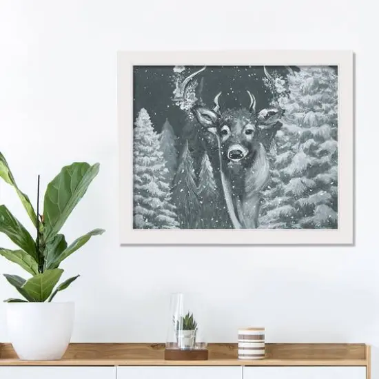 Neutral Painted Deer White Framed Canvas Wall Art {3}