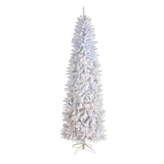 8ft. Pre-Lit White Artificial Christmas Tree, Warm White LED Lights {1}