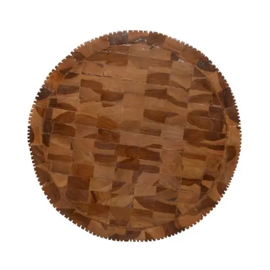 18" Brown Teak Wood Contemporary Stool {4}