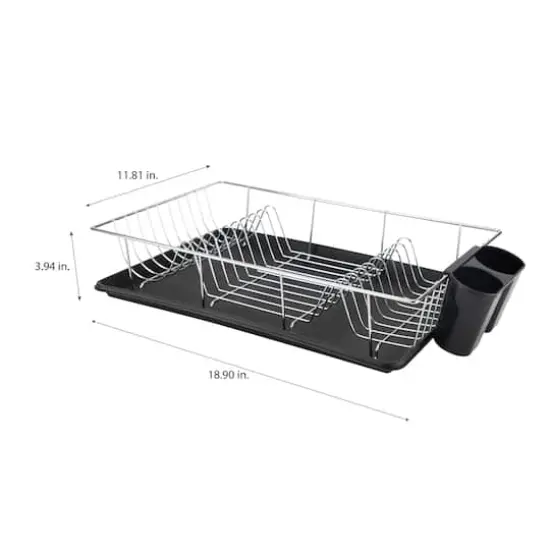 Kitchen Details Black 3-Piece Chrome Dish Rack with Tray {4}