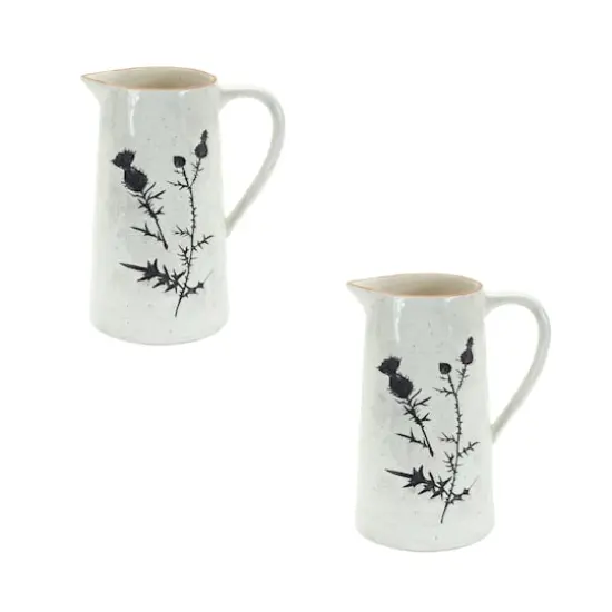 10" Speckled Rustic Thistle Etched Pitcher Vases, 2ct. {1}