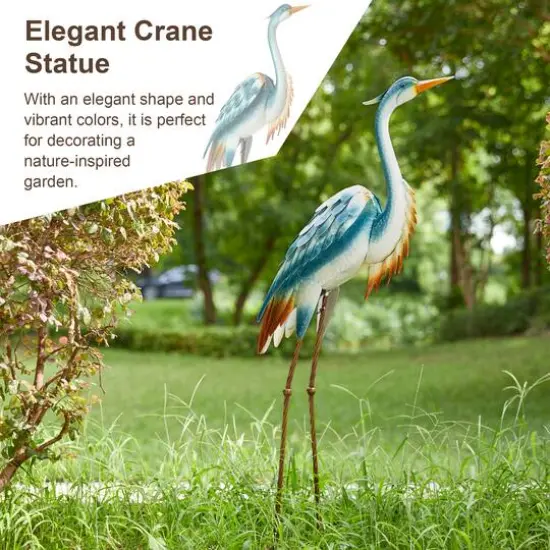 Glitzhome® 40" Metal Standing Crane Garden Statue with Stakes {7}