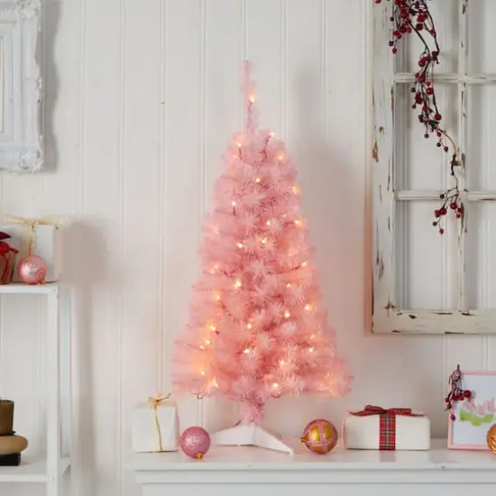 3ft. Pre-Lit Pink Artificial Christmas Tree, Warm White LED Lights {8}