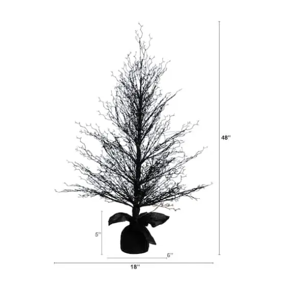 4ft. Pre-Lit LED Halloween Black Twig Artificial Fall Tree in Burlap Planter {3}