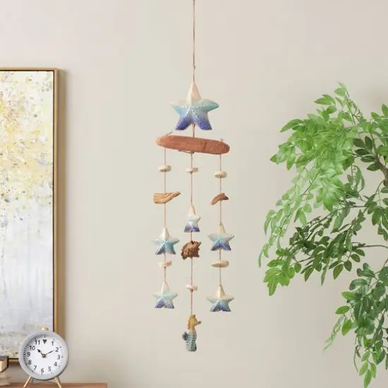 3ft. Blue Ceramic Starfish Handmade Ombre Windchime with Driftwood & Bead Accents {4}