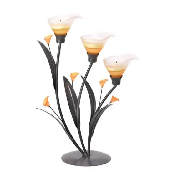 13.5" Amber Lilies Tealight Holder {1}