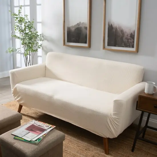 Home Details Waffle Design Loveseat Furniture Slipcover Ivory {4}