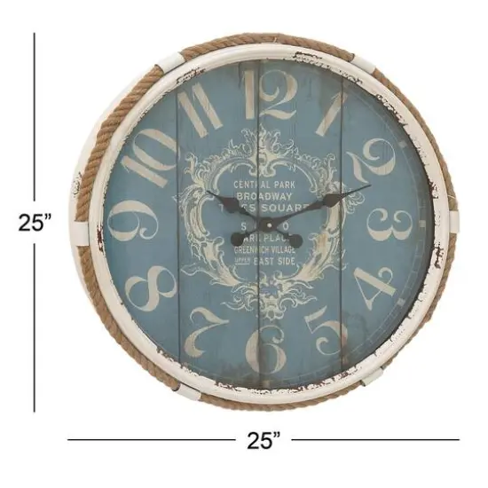 Turquoise Coastal Metal Wall Clock {9}