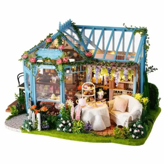 Wizardi Miniature Roombox: Rose Garden Tea House Dollhouse Kit {3}