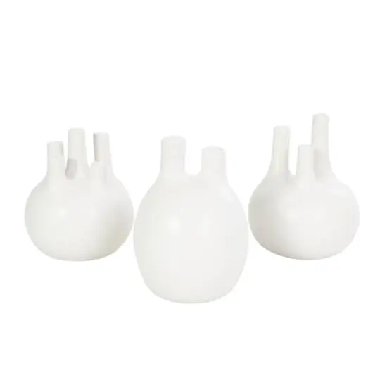CosmoLiving by Cosmopolitan White Ceramic Round Bud Vase Set with Multiple Openings {11}