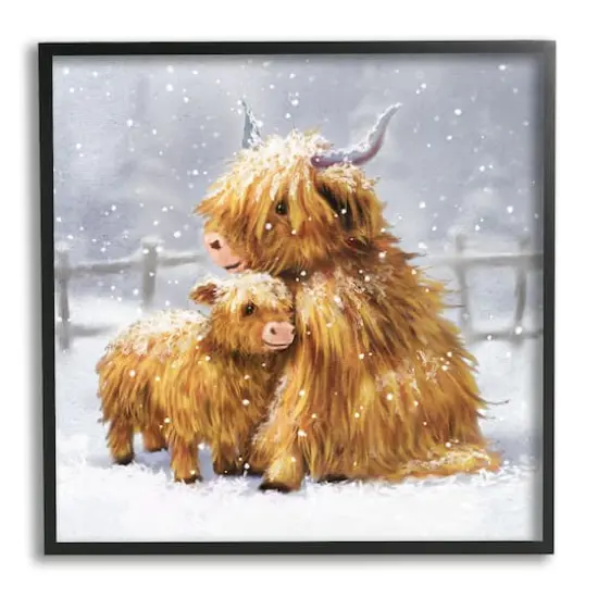 Stupell Industries Cattle Calf Snowy Farm Landscape Framed Giclee Art Black {1}