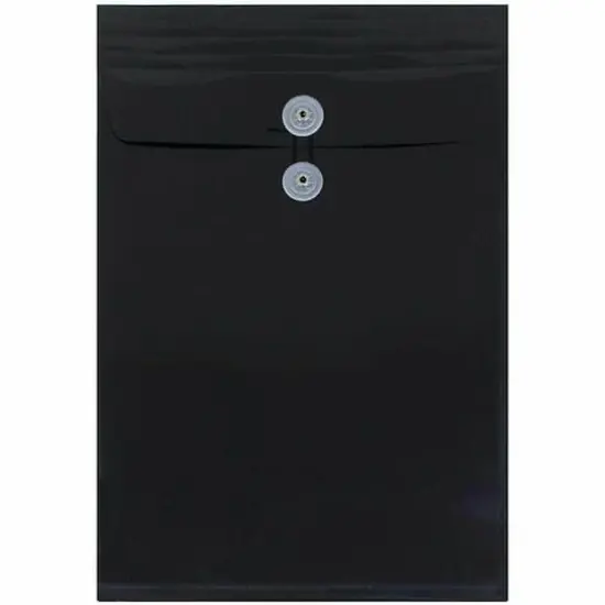 JAM Paper 9.75" x 14.5" Black Plastic Button String Open End Envelopes, 108ct. {1}