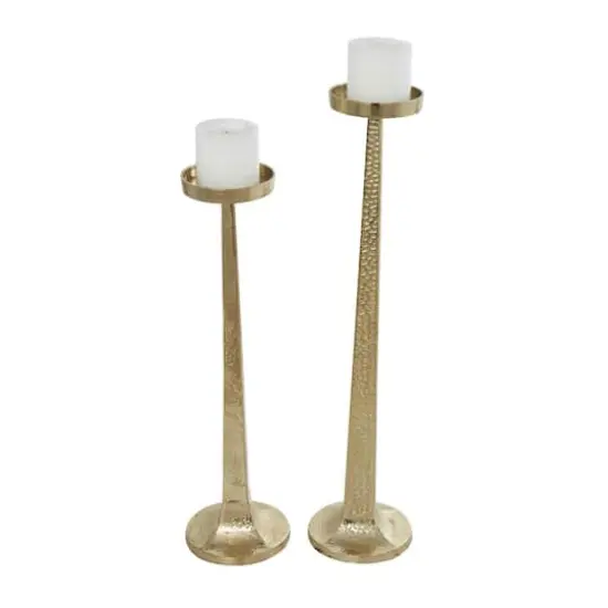 Gold Aluminum Tall Hammered Candle Holder Set {1}