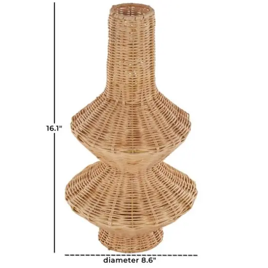 16" Brown Rattan Handmade Fluted Hourglass Vase {9}