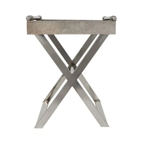 25" Gray Leather Geometric Accent Table with Silver Metal Base {6}